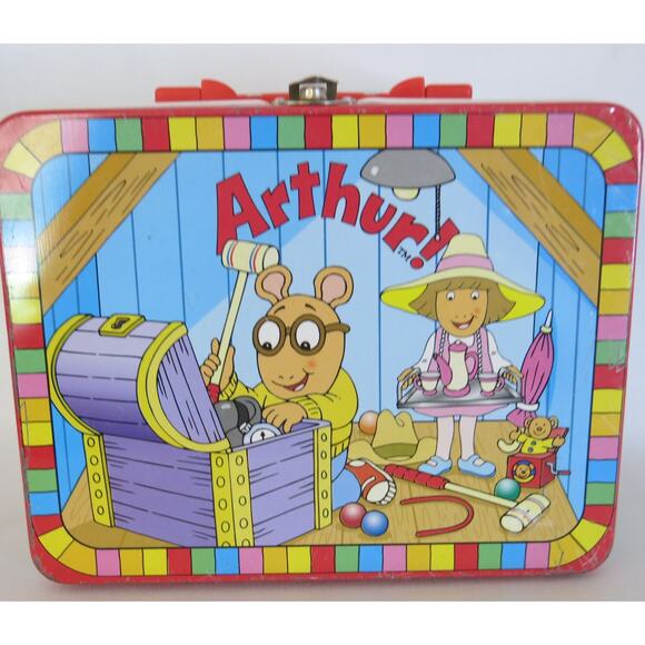 Arthur PBS Kids Vintage Lunch Box Metal Marc Brown Schylling Handle 1997 Cartoon - Picture 13 of 13